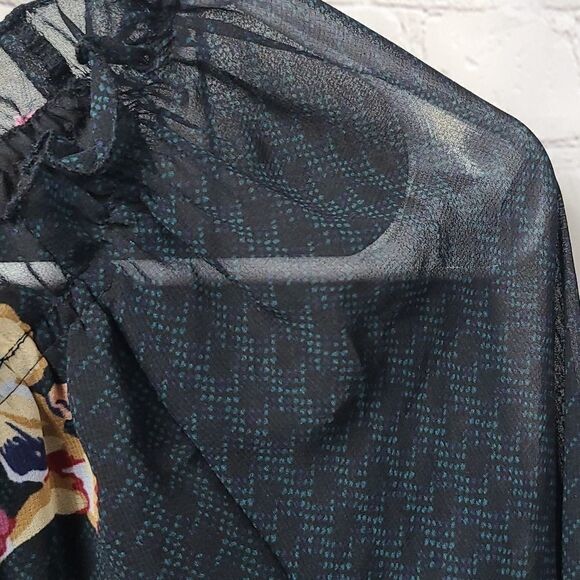 Sophie Max Black Floral Sheer Lined Mini Dress XS Long Sleeve Bohemian Western - Picture 7 of 12